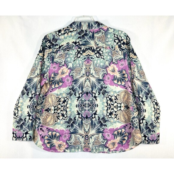 Chicos Linen Shirt Button Up Women's No Iron Tropical Fresh Chic Coral Size 3 - Picture 4 of 11